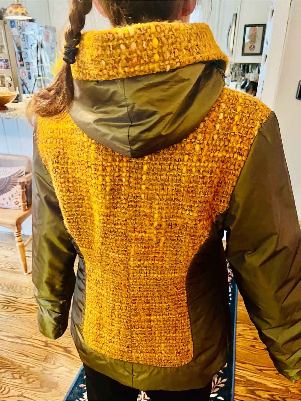 Patrizia Pepe Wool Alpaca Mohair Hooded Jacket Olive Gold IT 40